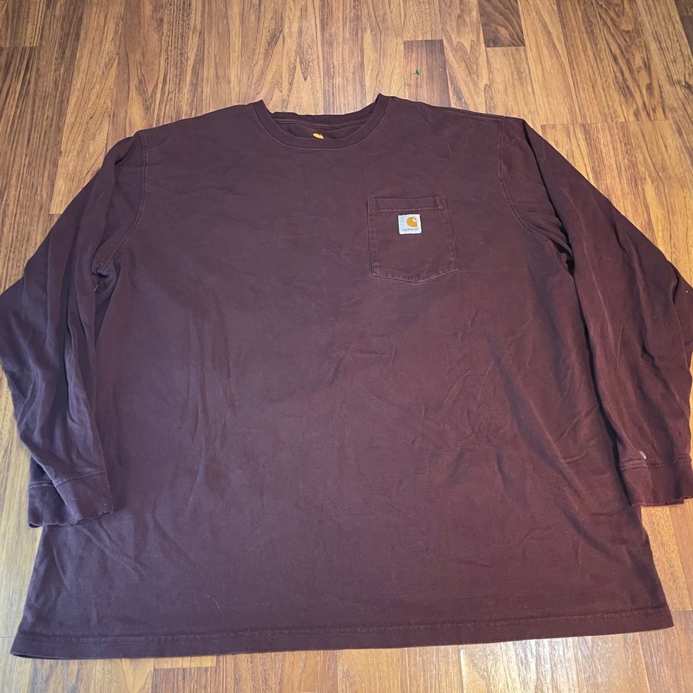 Carhartt K126 Long Sleeve Pocket T-Shirt Mens 3XL Port Burgundy Cotton Workwear